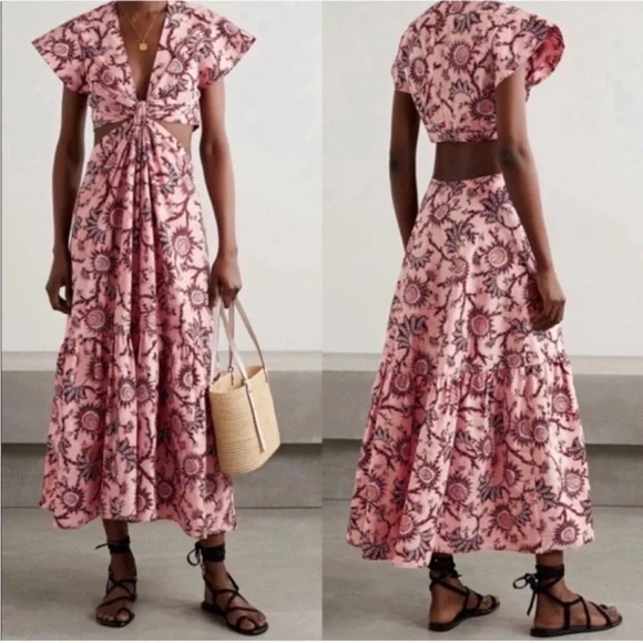 A.L.C. Alexandria Cotton Dress Salmon Red Floral Carlinal Print in Size 6 - Picture 7 of 13